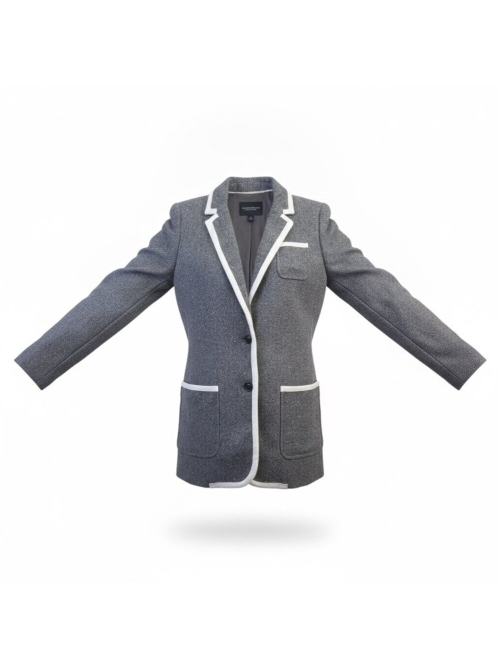 Banana Republic Womens Gray Wool Blend Hacking Jacket White Trim Lined Size 4
